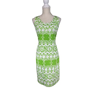 #ad INC Dress Womens 10 Green White Batik Print Shift Round Neck Pockets Ladies* $24.98