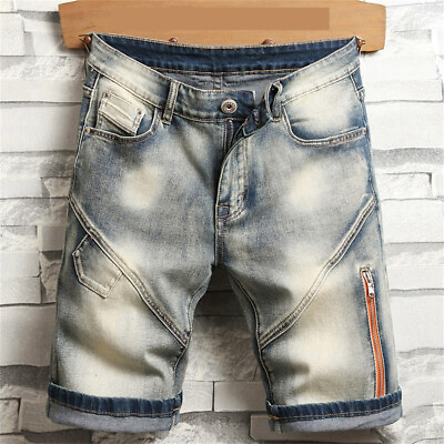 #ad Men Straight Slim Short Jeans Casual Pants Fashion Skinny Denim Shorts Pants $27.23