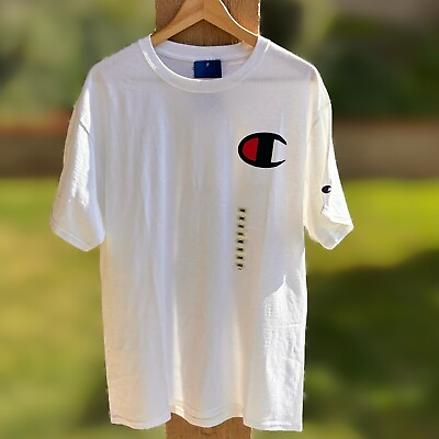 #ad Champion Unisex Classics Logo White T shirt Size L $16.00
