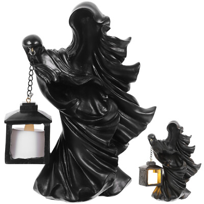 #ad Witch With LED Lantern Cracker Barrel Black Resin Ghost Halloween Decor 2024 $22.99