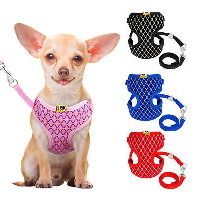 Breathable Bling Dog Harness and Leash Dog Cat Mesh Walk Vest Black Puppy Lead $9.49
