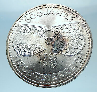 #ad 1963 AUSTRIA Tyrol and Austrian Shields Genuine Silver 50 Shilling Coin i77845 $133.65
