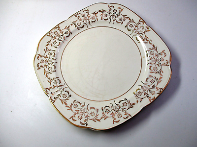 #ad Edwin Knowles USA 1937 China 7 1 4quot; Square Breakfast Plate Floral Gold 37 5 Vtg $7.90