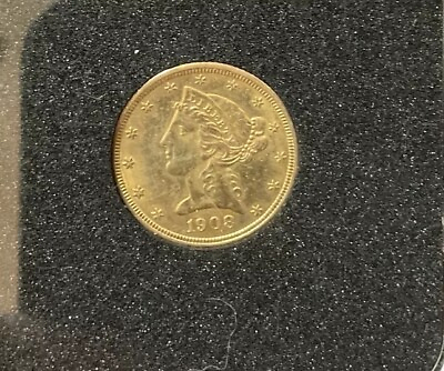 #ad 1908 $5 Liberty Head Gold U.S. Pre 33 Gold Coin $700.00