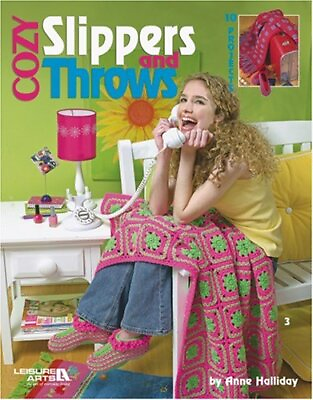 #ad COZY SLIPPERS AND THROWS LEISURE ARTS #3846 By Christine Graf **Excellent** $21.95