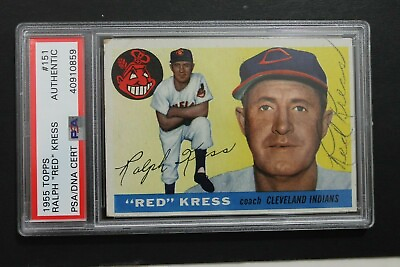 #ad Ralph Red Kress d.1962 Autographed Signed 1955 Topps #151 Vintage Card PSA $299.99