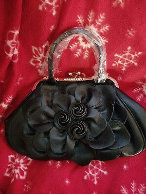 #ad Purse leather flower black leather either clutch or shoulder bag $18.88