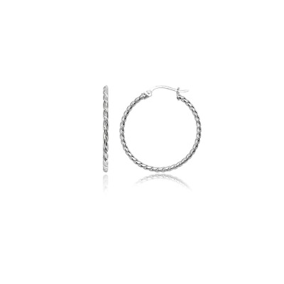 #ad 25mm Polished Twist Rope Round Medium Sterling Silver Hoop Earrings $15.08