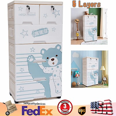#ad 5 Layers Polar Bear Closet Clothes Organizer Tower Cabinet W 6 Drawer 5 Wheels $105.74