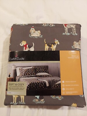 #ad Cuddle Duds Microfiber Sheet Set FULL Size Holiday Dogs Brand New $33.00