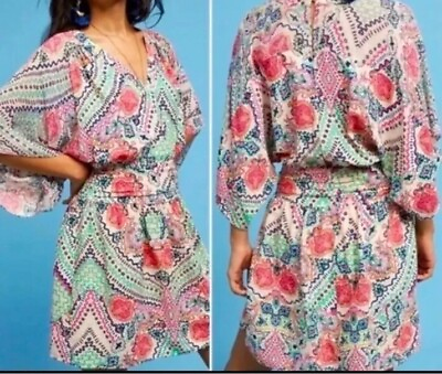 #ad #ad Maeve Anthropologie Dress Women’s Size 4 Pink Floral Kimono Sleeves Siya Mini $29.95