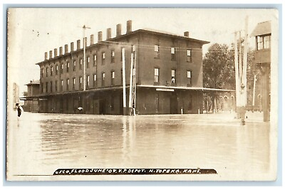 #ad 1908 Flood UP Depot N. Topeka Kansas KS RPPC Photo Posted Antique Postcard $25.97
