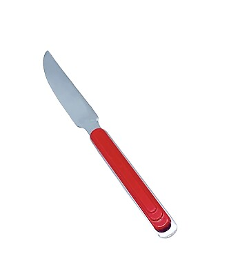 #ad Crown Corning Stainless Red Handle Art Deco Glossy Flatware Steak Knife $17.57
