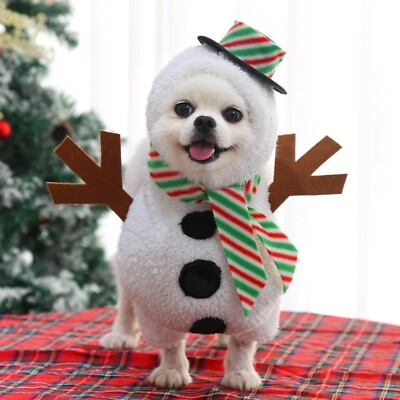 #ad New Christmas Costumes Pet Dog Cat Clothes Plush Warm Santa Claus Hoodie Snowman $15.99