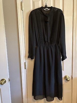 #ad PSZ Vintage Pleated Black Elegant Lined Dress 8 Stunning 100% Polyester $28.21