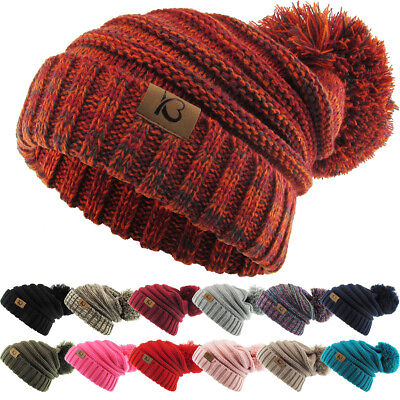 #ad Chunky Cable Knit Slouch Pom Beanie Oversized Hanging Women Ski Hat Winter $12.95
