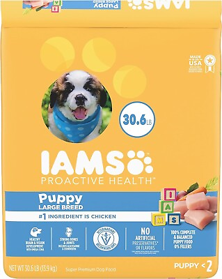 #ad IAMS Smart Puppy Large Breed Dry Dog Food with Real Chicken 30.6 lb. Bag $36.99
