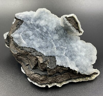 #ad India Blue Black Clear White Chalcedony Quartz Crystal Min Geode Rock Specimen $278.00