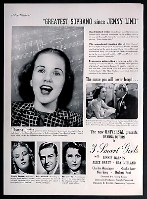 #ad 1936 3 Smart Girls Universal Movie Deanna Durbin Ray Milland Vintage Print Ad $13.49