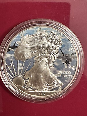 #ad 2015 Silver Colorized Walking Liberty with Airplanes Coin 1 oz $110.00