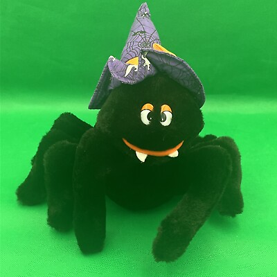 #ad Fiesta Halloween Plush Spider With Witch Hat Stuffed Animal Fangs 9 Inches Cute $12.00