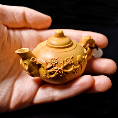 #ad Chinese Boxwood Carvings Plum Blossom Teapot Tea Pet Handle Piece $41.35