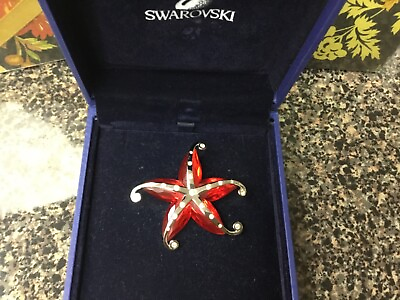 #ad SWAROVSKI Pin Brooch CREMONA Star Fish Red Faceted Crystals RHODIUM Plating RARE $99.99