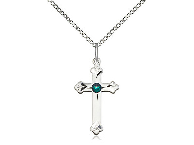 #ad Emerald Cross Sterling Silver Necklace May Birthstone Pendant with 18 Inch Chain $61.95
