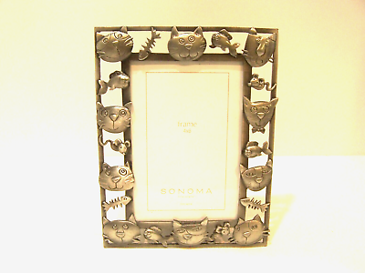 #ad Sonoma Fanciful 3D Cats Metal Pewter Tone Picture Frame Kitties Fish Mice 4X6 $21.97