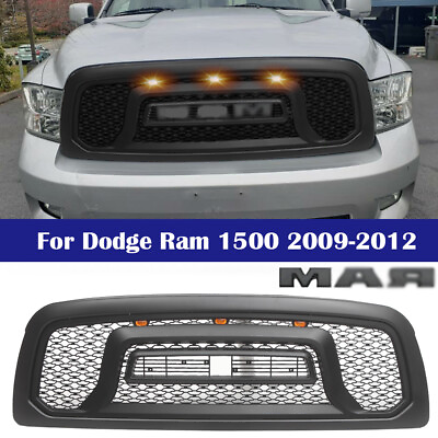 #ad Front Grille for 2009 2012 Dodge Ram 1500 Grill w Letters amp; LED Lights Black $169.98