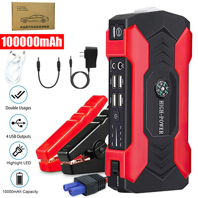 #ad 100000mAh Car Jump Starter Portable USB Power Bank Battery Booster Clamp 600A $45.59