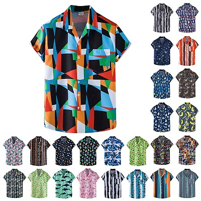 #ad Mens Floral Hawaiian Shirts Short Sleeve Button Down Summer Beach Shirts Tops $14.36