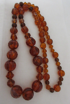 #ad Vintage Chunky Faceted amp; Molded Root Beer Amber Colored Lucite Bead Necklace $19.99