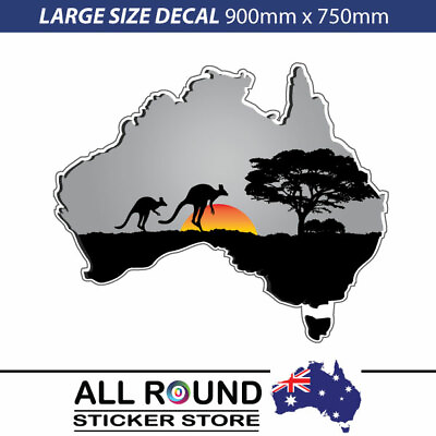 #ad LARGE Australia Map sticker with kangaroo sunset 900mm x 750mm AU $135.00