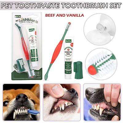 Cat Dog Dental Care Pet Toothbrush Toothpaste Kit Finger Brush Clean Mouth Teeth $6.97