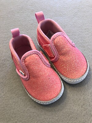 #ad Vans Crib Shoes Baby Size 3 New Slip On V Glitter Pink Soft Sole Booties $19.99