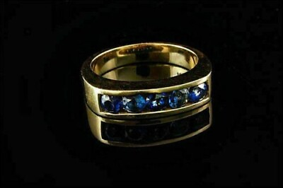 #ad 1Ct Round Cut Simulated Sapphire Men#x27;s Father#x27;s Day Band Ring 14K Yellow Gold $620.75