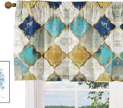 #ad Kitchen Curtain Valance Geometric Moroccan Trellis Thermal Insulated Short Windo $22.94
