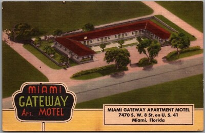 #ad MIAMI Florida Postcard quot;Miami Gateway Apartment Hotelquot; Hwy 41 Roadside Linen $5.18
