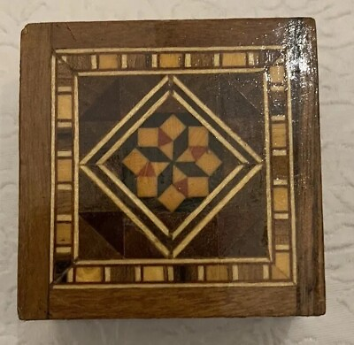 #ad Vintage Trinket Box Wooden Marquetry Handmade Inlaid Jewelry Gift $19.97