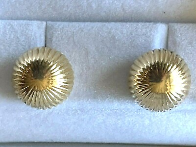 #ad VINTAGE DESIGNERS ROUND SEMI BALL TEXTURED 14K YELLOW GOLD CLIP SCREW EARRINGS $249.00