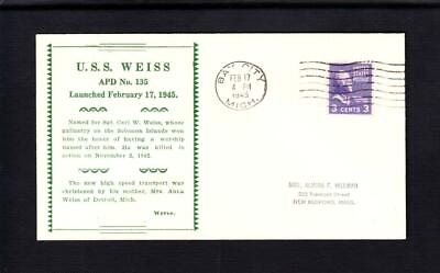 #ad WWII High Speed Transport USS WEISS APD 135 LAUNCHING Naval Cover A5229 $3.95