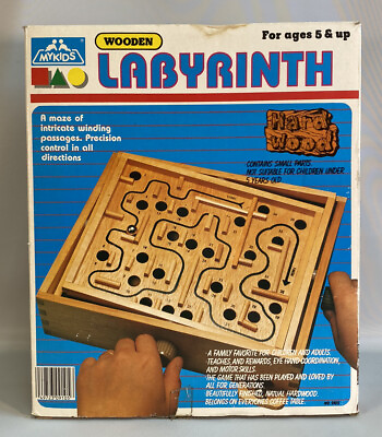 #ad Vintage 1989 MyKids Wooden Labyrinth In Original Box No Balls Works As Is Read $28.24
