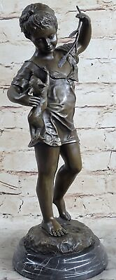 #ad Naughty little girl with cat with Stick bronze statue funny Deco Figurine Decor $209.65