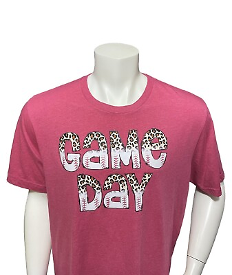 #ad Game Day Casual Women#x27;s T shirt Size Adult 2XL XXL Pink Sleeve Graphic Tee Logo $19.98