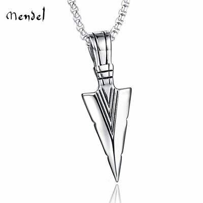 #ad MENDEL Mens Spear Arrowhead Necklace Arrow Head Pendant Silver Stainless Steel $10.99
