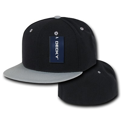 #ad Black amp; Gray Fitted Flat Bill Plain Solid Blank Baseball Ball Cap Caps Hat Hats $16.95