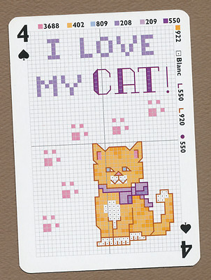 #ad cross stitch I Love My Cat playing card single four of spades 1 card $2.24
