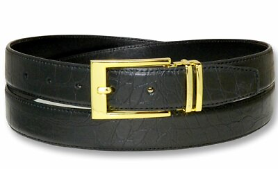 #ad Croc Pattern Crocodile Embossed Belts Bonded Leather Men#x27;s Belt Gold Tone Buckle $17.95