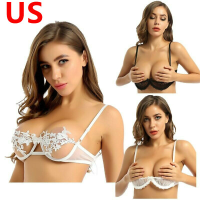 #ad Sexy Women Sheer Lace Bra Bralette Open Cups See Through Underwired Lingerie $10.49